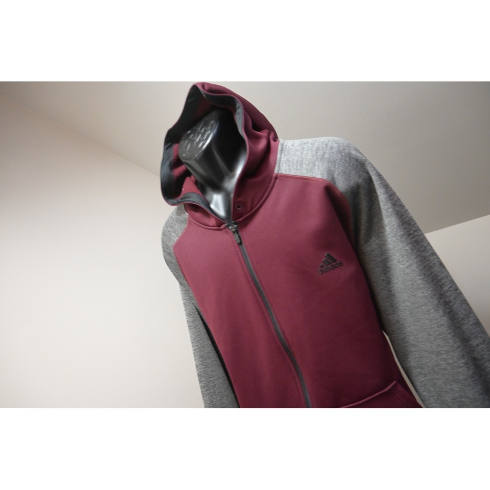 Adidas Full Zip Hoodie Mens 2XL Burgundy Grey Climawarm Performance Excellent